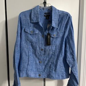 Women's JNY Blue 100% Linen Trucker Style Jacket